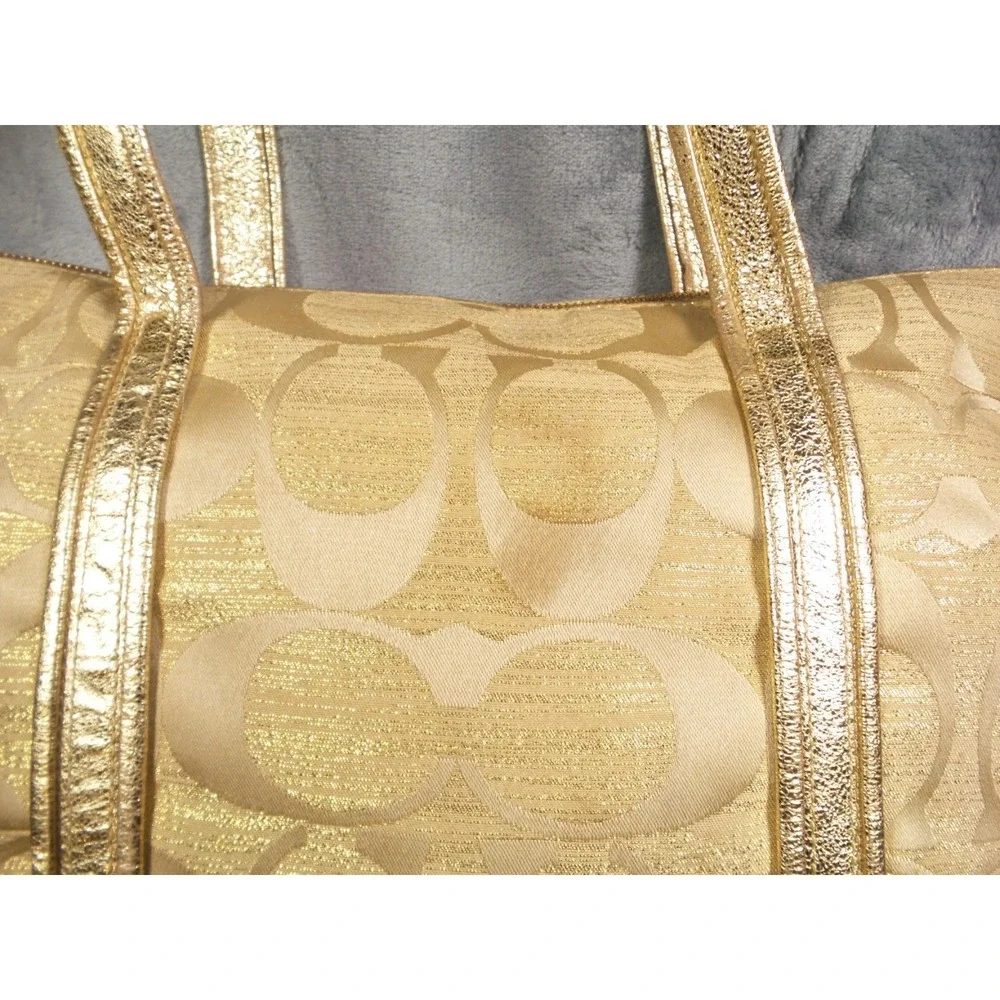 Coach Poppy Op Art Glam Tote Bag Gold Brown Classic Signature Canvas C